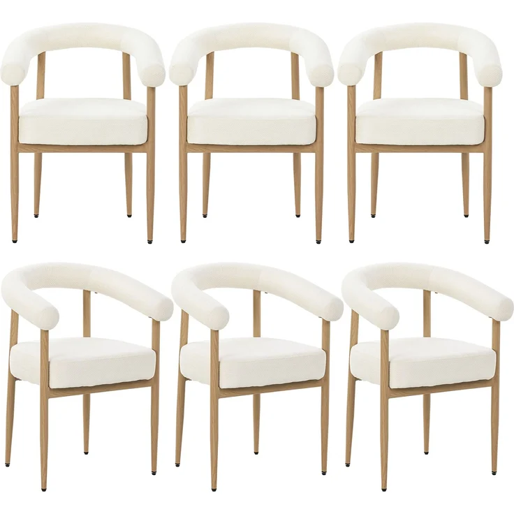 Merax Esszimmerstuhl Gestell aus Metall in Holzoptik Natur, Bezug aus Plüschstoff (Set, 6 St), 6er Set Polsterstühle Armlehnstuhl Küchenstuhl Wohnzimmer Beige – Bild 1