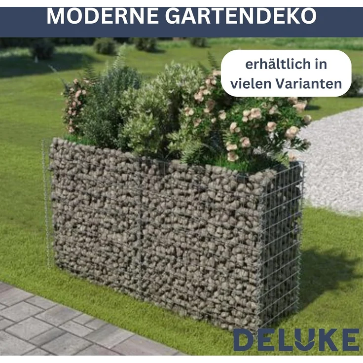 DELUKE® Gabionen Hochbeet ROON aus Stahl 90x30x60cm Steinkorb Gabionengitter Ziergabione Steingabione Drahtkorb befüllbar – Bild 5