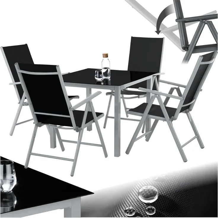 tectake Essgruppe Sitzgruppe, (Set, 5-tlg), mit Aluminiumgestell, für 4 Personen