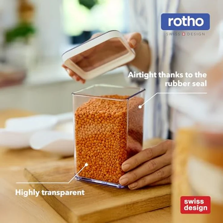 Rotho LOFT 12er-set Vorratsdosen mit Deckel, stapelbar, aromadicht, spülmaschinenfest, 40×20×21,4 cm, – Bild 4