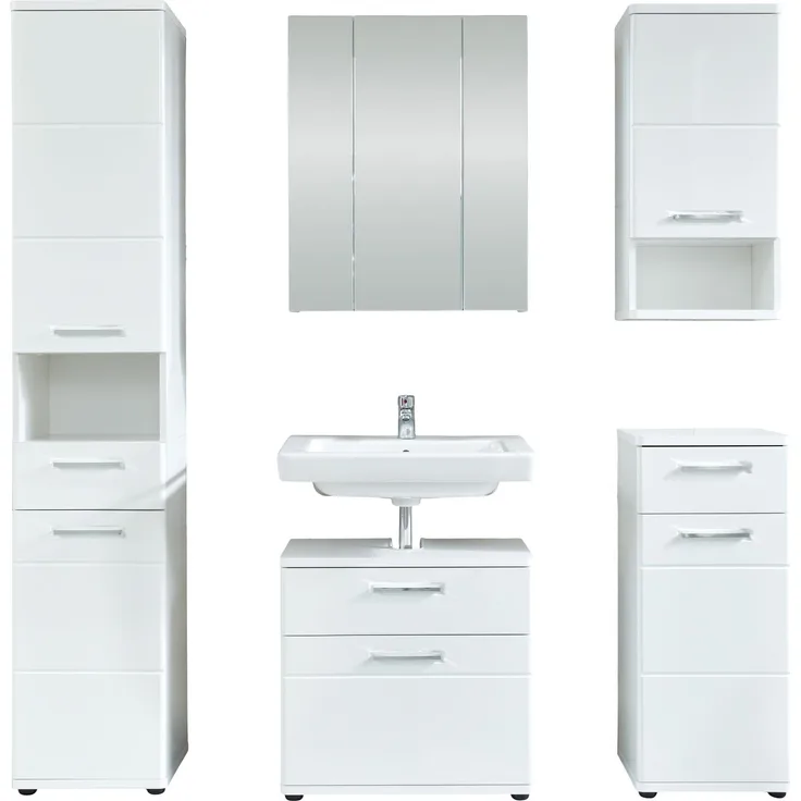 trendteam Badmöbel Set "Monte" in weiß Hochglanz Badkombination 5-teilig 164x189 cm, ohne Waschbecken
