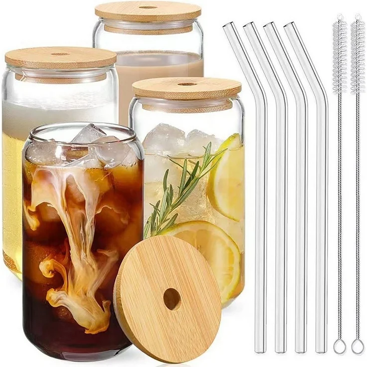 mixed24 Gläser-Set 4er Set Trinkgläser mit Bambusdeckel – Bild 1