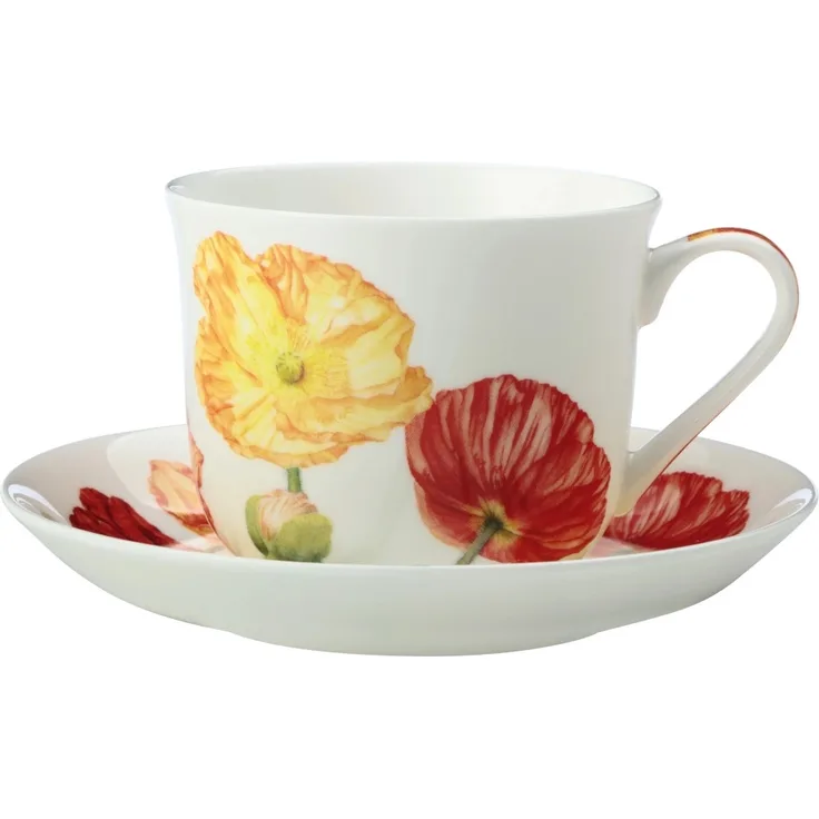 Maxwell & Williams JY0033 Tasse mit Untertasse 480ml Mohn FLORIADE Bone China Porzellan, in Geschenkbox