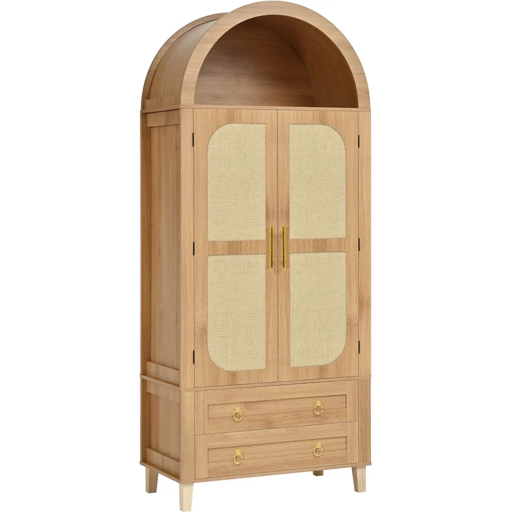 Hochschrank 76 x 40 x 179,5 cm in Natur mit Rattan-Dekor und App-gesteuerter LED-Beleuchtung – Bild 7
