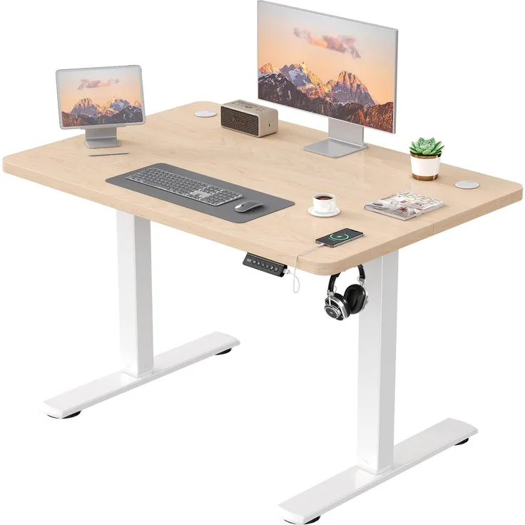 JUMMICO Höhenverstellbarer Elektrischer Schreibtisch mit USB Ladeanschluss, Schreibtisch Höhenverstellbar, Ergonomischer Steh-Sitz Tisch