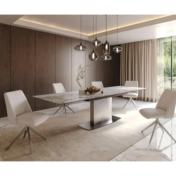 Esstisch Edge 200-300x100 Keramik Minas Melange Weiß-Beige Wave Edelstahl ausziehbar – Bild 9