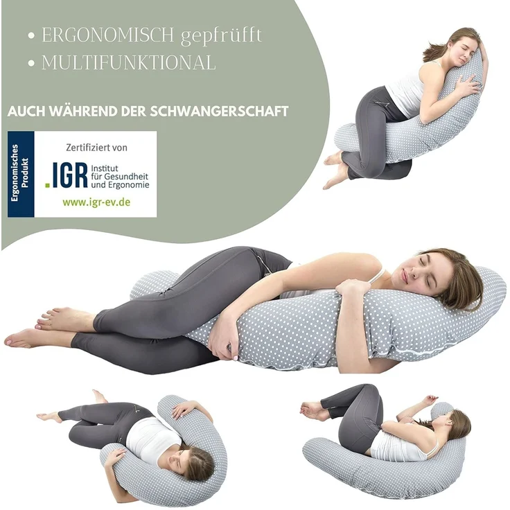 sei Design Musselin Stillkissen XXL 190x30 Öko-Tex Seitenschläferkissen | Ergonomisches Schwangerschaftskissen Lagerungskissen | Bezug aus Musselin [Baumwolle] & Teddyplüsch – Bild 5