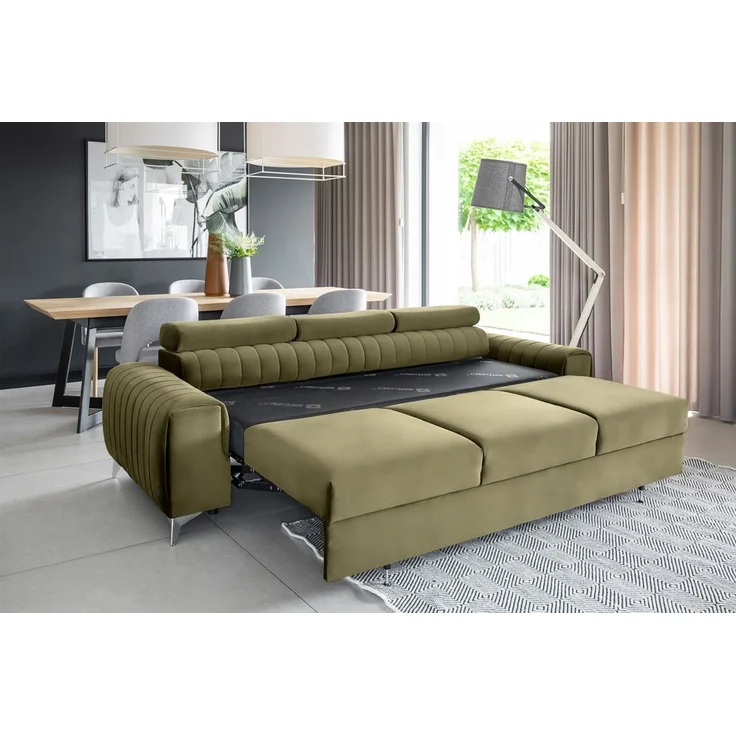 Sofa 3-Sitzer mit Schlaffunktion Schlafsofa ELENI Stoff Monolith Olivgrün – Bild 2