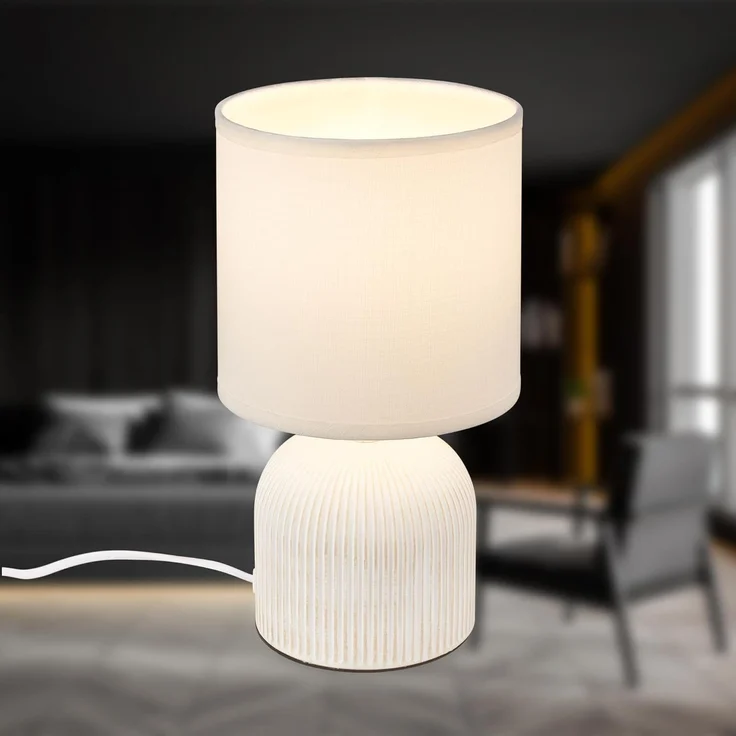 BRILONER - Tischlampe mit Stoffschirm, Kabelschalter, Keramikfuß, Lampe, Nachttischlampe, Tischleuchte, Dekolampe Flur, Bürolampe, Leselampe, Wohnzimmer, Schlafzimmer, 15x28 cm (DxH), Weiß – Bild 7