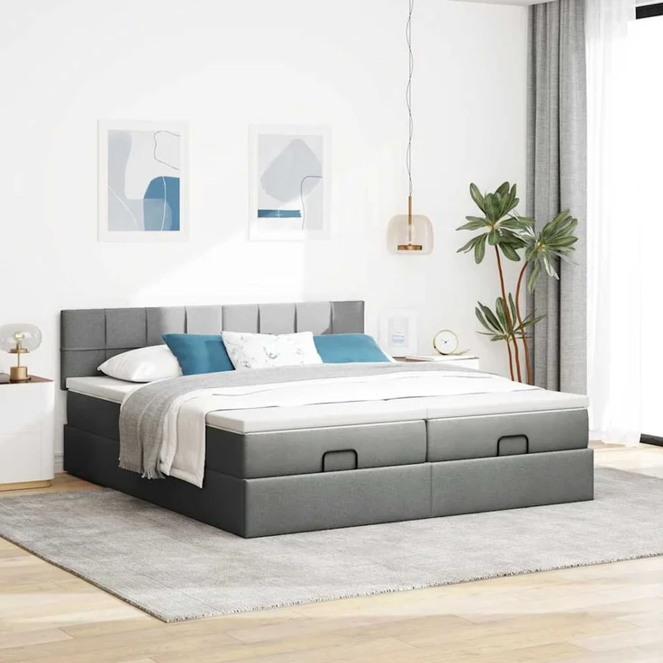 vidaXL Ottoman-Bett mit Matratzen Dunkelgrau 200x200 cm Stoff 3312002 – Bild 3