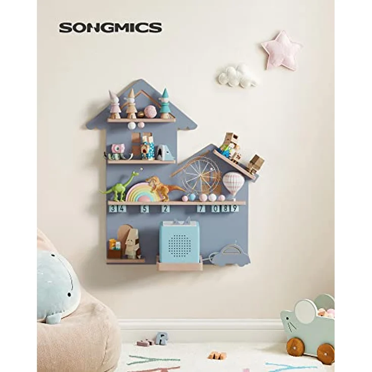 SONGMICS Regal für Toniebox, Wandregal für 35 Figuren, Kinderregal, einfache Montage, Kinderzimmer, Wohnzimmer, grau GKR801G01 – Bild 3