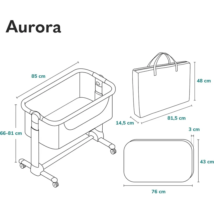 lionelo Aurora 3in1 Baby Nachttisch Co-Sleep für Babys ab Geburt bis 9 kg, verstellbare Höhe & Neigung, Matratze, 4 feststellbare Räder, atmungsaktive Mesh-Einsätze, tragbar, waschbar, Tragetasche, – Bild 9