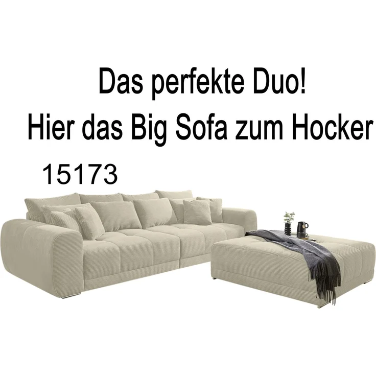 Polsterhocker XXL für Big-Sofa 120x120, Federkern Polstersitz in Cord Beige Grau – Bild 6