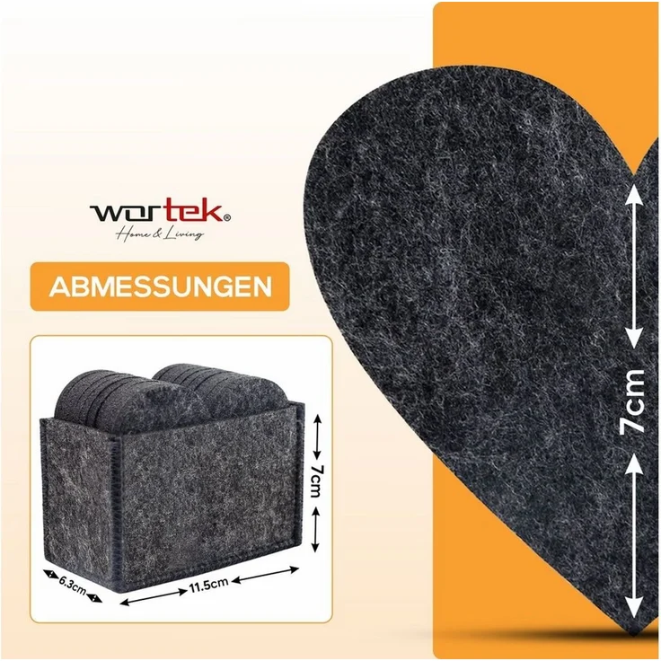 wortek Getränkeuntersetzer Filz-Untersetzer Herz für Gläser 10er Set + Box, Zubehör für Tisch & Gläser, Set, 10-tlg, waschbare Getränke Glasuntersetzer Gläser, Tischuntersetzer Filz 10 cm – Bild 2