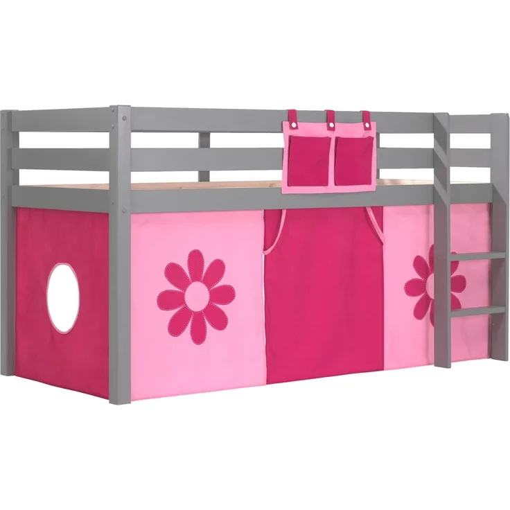 Vipack 'Pino' Spielbett, mit Textilset 'Pink Flower', grau, 90x200 cm