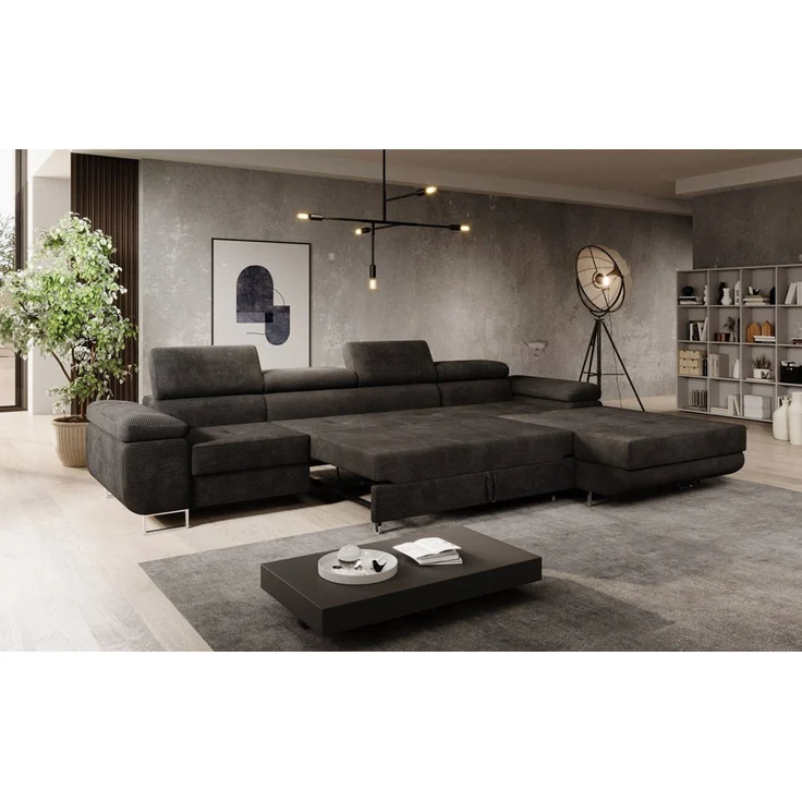 Luxusbetten24 Schlafsofa Designer Sofa Calvera Maxi, in Cord mit Schlaf- und Klappfunktion – Bild 4
