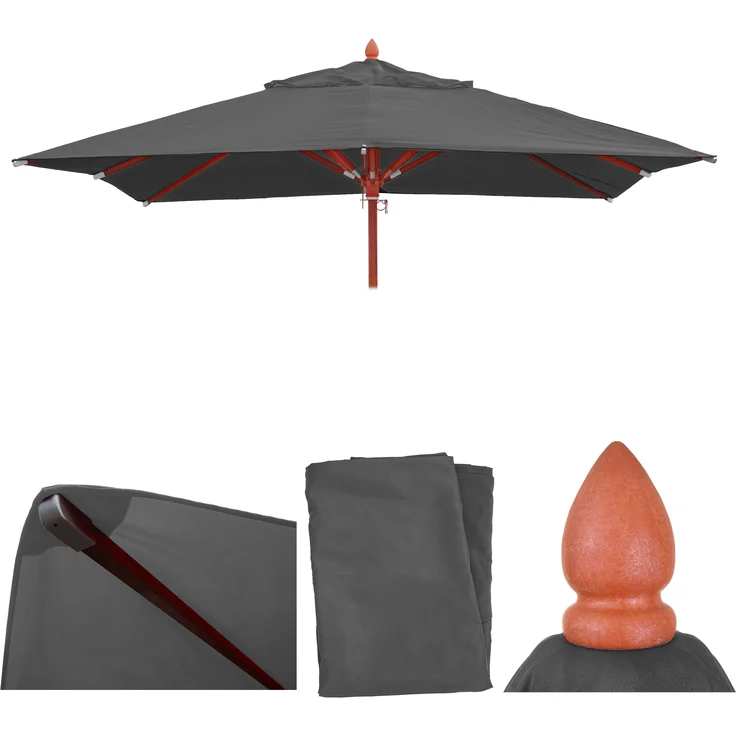 Ersatz-Bezug für Gastronomie Holz-Sonnenschirm HWC-C57, Sonnenschirmbezug, eckig 4x4m Polyester 3kg ~ anthrazit – Bild 1