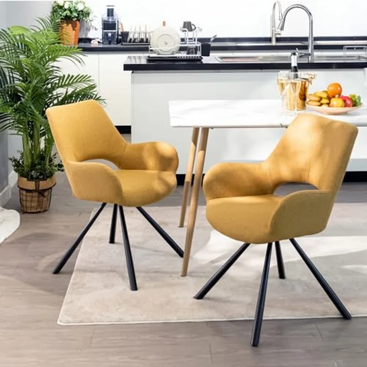 MEUBLE COSY Esszimmerstühle 4er Set Küchenstuhl Polsterstuhl mit Armlehne Sessel Sitzfläche aus Stoff Metallbeine, Gelb, 58.5 x 59 x 81 cm – Bild 5
