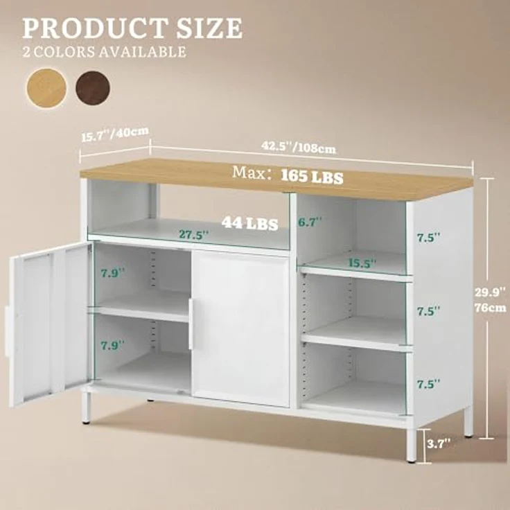 YITAHOME Aufbewahrungsschrank, Metallschrank, Sideboard, Schrank mit Doppeltür, Magnetverschluss, verstellbare Einlegeböden, Stahlgestell – Bild 3