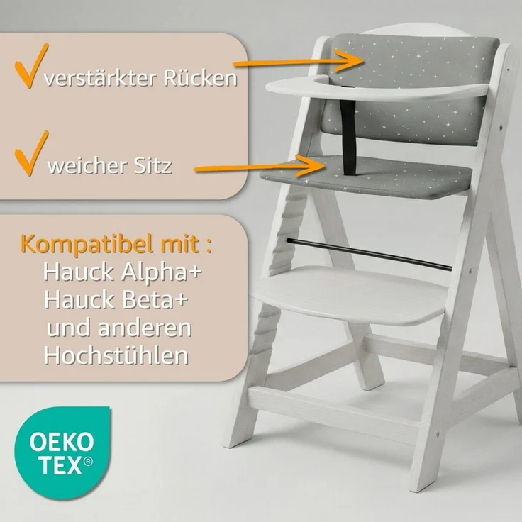 Sitzverkleinerer für Hochstuhl Baby Sitzkissen Stuhl 2-teilig - Kinder Sitzauflage für Hauck und Stokke Kinderhochstuhl High Chair Cover für Treppenhochstuhl und Babystuhl Oeko-Tex Afrika – Bild 3