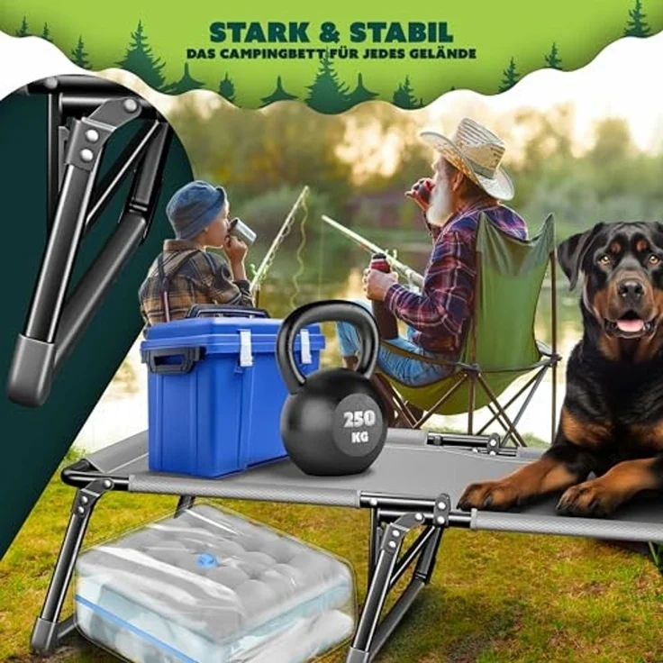 KESSER Campingbett klappbar mit Tragetasche, Nackenkissen, Vakuumtasche & Getränkehalter, Oxford-Gewebe grau / blau, 68 x 190 x 30 cm – Bild 5