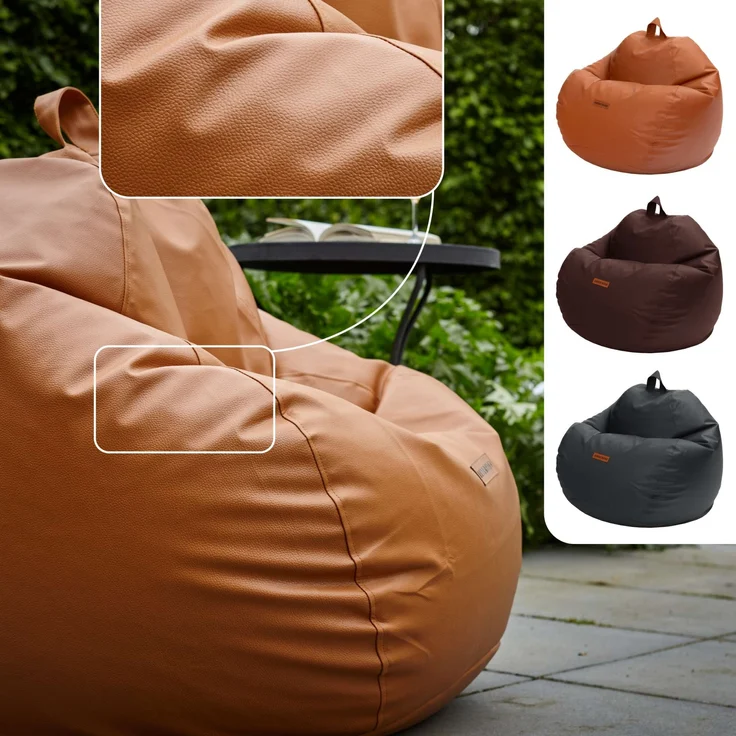 Green Bean® Sitzsack aus Kunstleder mit EPS Perlen Füllung - 90 x 70 cm - Bean Bag - - Cognac – Bild 2
