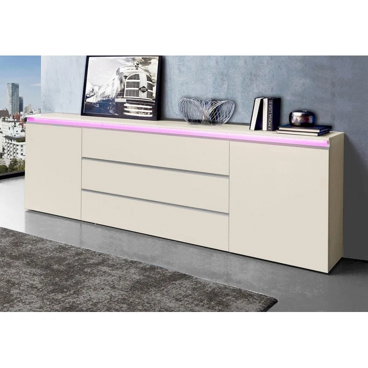 Home affaire Sideboard Magic, Kommode, Schrank, Stauraumschrank, Hochwertiger Aluminiumgriff, 2 Türen, 3 Schubkästen,B/T/H 240×40×81 cm – Bild 2