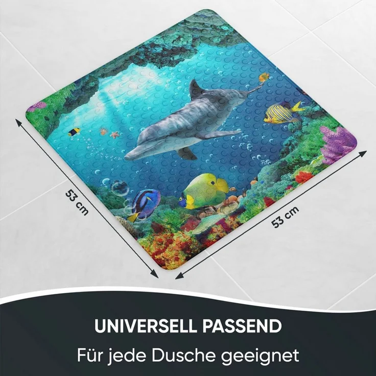 Sanilo Duschmatte, mit Motiv, rutschfest, waschbar, quadratisch, 230 extra starke Saugnäpfe, Kunststoff PVC, 53 x 53 cm, Delphin – Bild 3