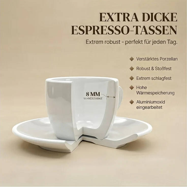 MUVELL Espressotasse 6x Espressotassen & Untertassen Set 0,8 cm dickwandig, weiß, 6-tlg, Keramik, 60 ml weiß – Bild 3