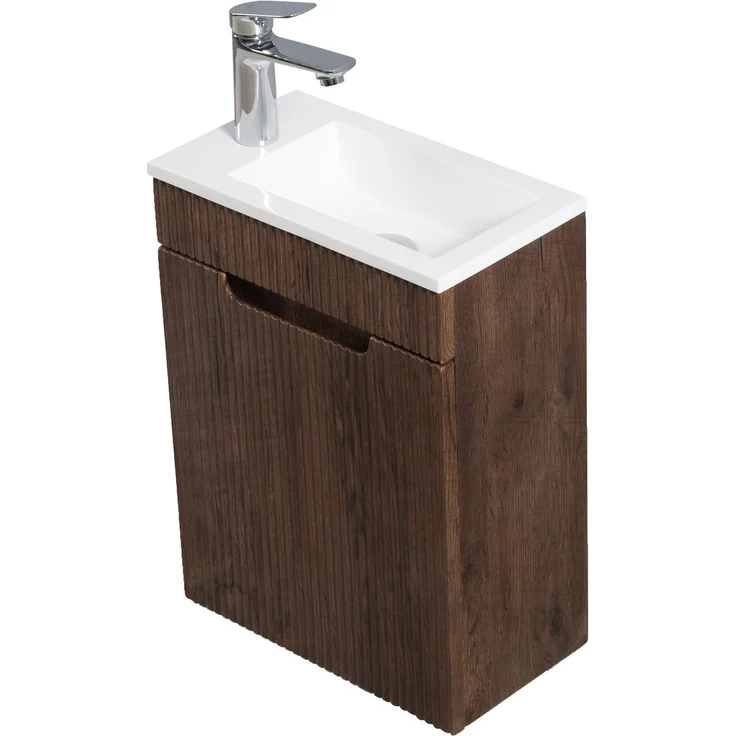Badplaats Gäste-WC Waschtisch Set Thermis 40x22 cm Walnuss Braun - Badmöbel Set mit Waschbecken und Unterschrank, Vormontiert und mit Soft-Close – Bild 6