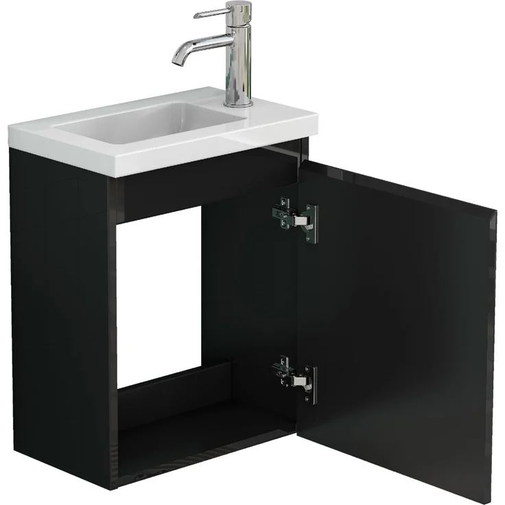 Badezimmerschrank mit Keramikwaschbecken und Spiegel, wandmontiert, 39,8x24,8x48 cm, Schwarz – Bild 10