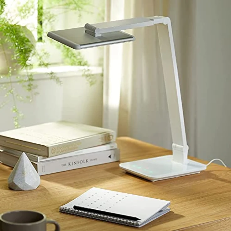 FeinTech LTL00100 LED Schreibtischlampe, dimmbar mit warmweiß bis kaltweiß Lichtfarbe, 550 lm, Touch-Funktion, USB Anschluss, weiß, 37 x 15 x 43.5 cm – Bild 2