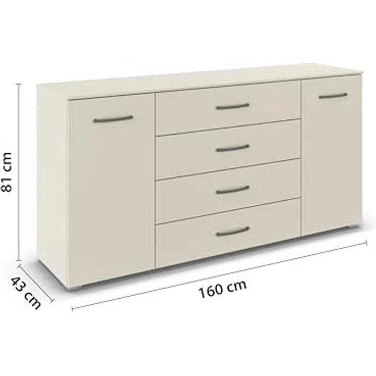 rauch Aditio Box, Kommode, 2-türig, 4 Schubladen, mit Softclose-Funktion, Farbe Beige, BxHxT 160x81x43cm – Bild 3