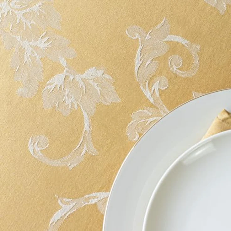 Benson Mills Harmony Scroll-Tischdecke aus gewebtem Damast-Stoff, für Alltag, Partys, besondere Anlässe, Hochzeiten und Urlaubstischdecke (152,4x304,8 cm, rechteckig, goldfarben) – Bild 7