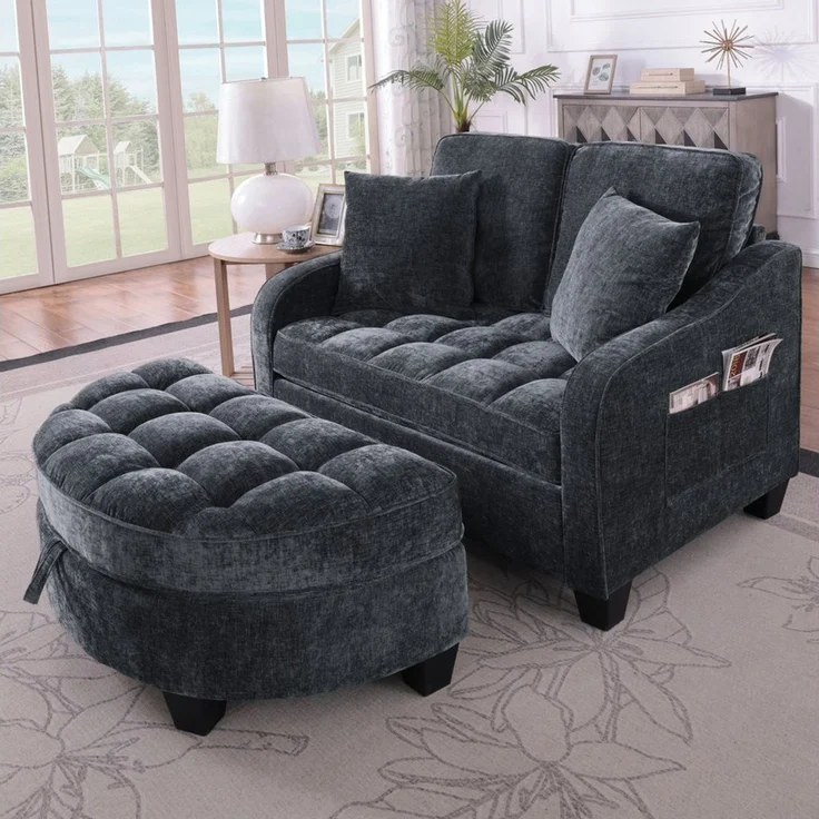 STILVORA Schlafsofa mit Aufbewahrungs-Hocker,Modulares Sofa Relaxsofa aus Chenille – Bild 2