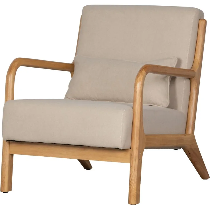 Sessel Mark aus Kautschukholz, modern skandinavisch gepolstert, beige sand, eleganter Webstoff