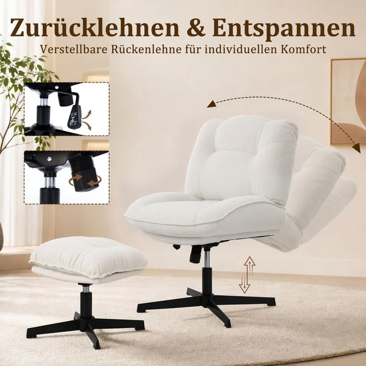 HomeMiYN Relaxsessel Relaxsessel mit Hocker, 360° drehbar, höhenverstellbar & Liegefunktion – Bild 2
