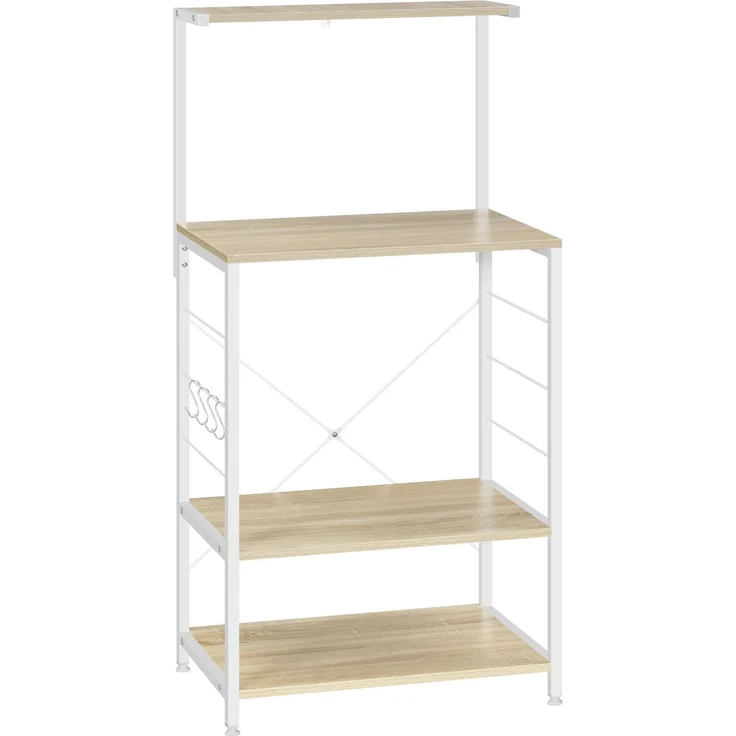 Küchenregal 60x40x123 cm mit 4 Ablagen und Seitenhaken, Weiß/Lichteiche – Bild 5