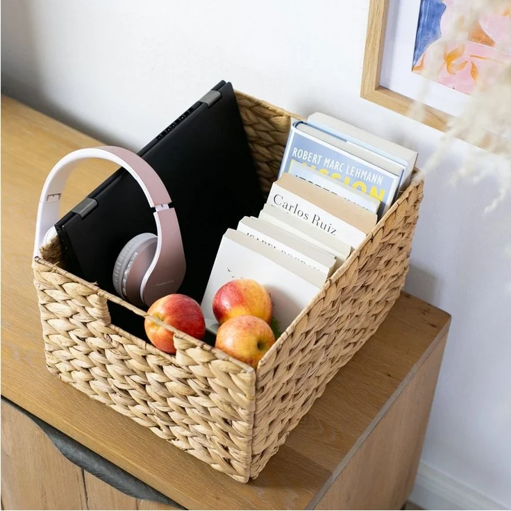 HMF Aufbewahrungskorb faltbarer Korb geflochten aus Wasserhyazinthe Seegras (2 St), handgefertigter Flechtkorb, 36 x 28 x 20 cm – Bild 3