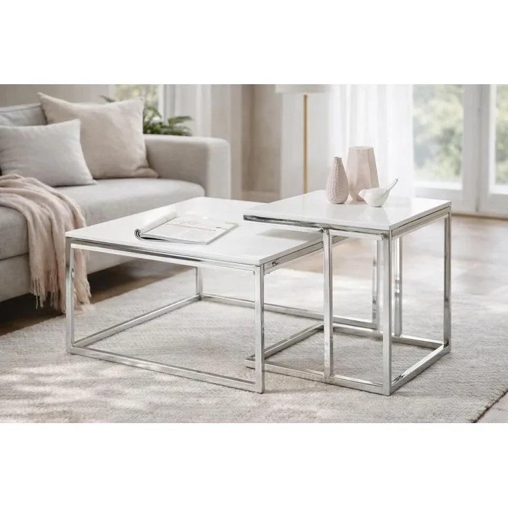 Satztisch >Reno< in weiß, MDF und Metall - 70x50x70cm (BxHxT)