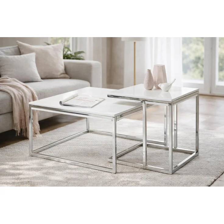 Satztisch >Reno< in weiß, MDF und Metall - 70x50x70cm (BxHxT) – Bild 1