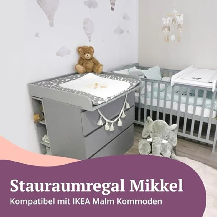 Puckdaddy Stauraumregal Mikkel 19x30x75cm in Grau passend zu IKEA Malm Kommoden Kinderzimmer – Bild 4