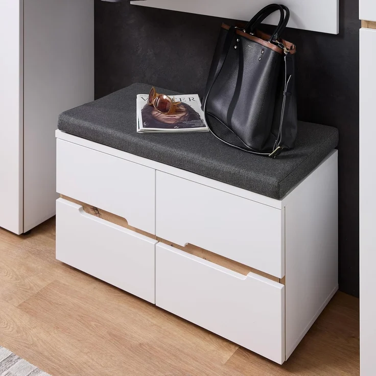 Stella Trading Memphis Flurgarderoben Set in Weiß, Artisan Eiche Optik - Modernes Garderobenset 5-teilig für Ihren Eingangsbereich - 255 x 192 x 38 cm (B/H/T) – Bild 4