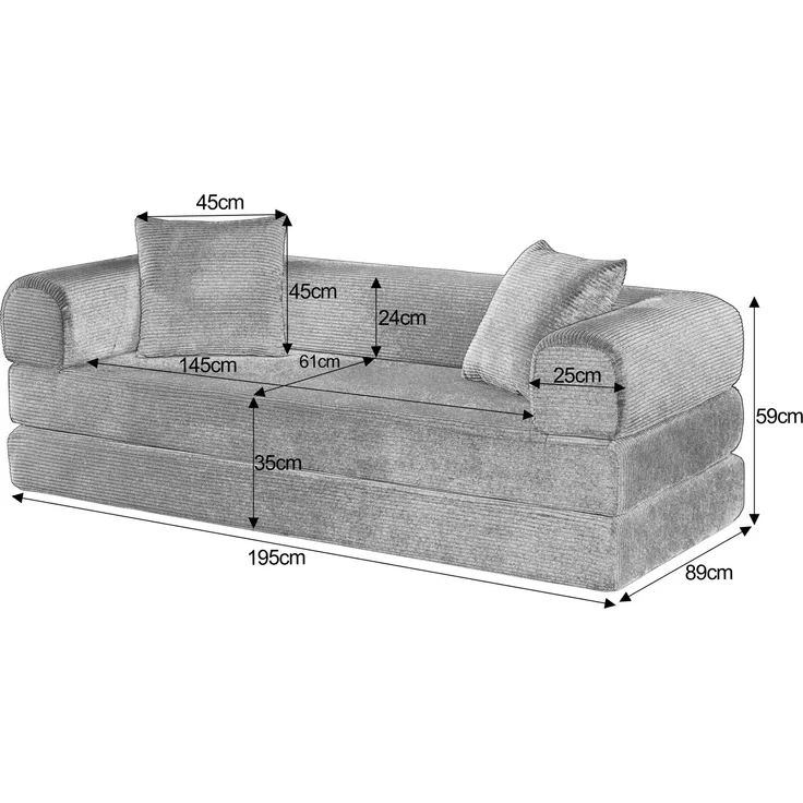3-Sitzer Cord-Schlafsofa mit Blockboden, umwandelbar in ein flaches Bett, komprimiert verpackt, vollständig mit hochdichtem Schaumstoff gepolstert, keine Montage erforderlich, maximale Belastung 300 kg--Grün--189x89x59cm--YOUDENOVA – Bild 3