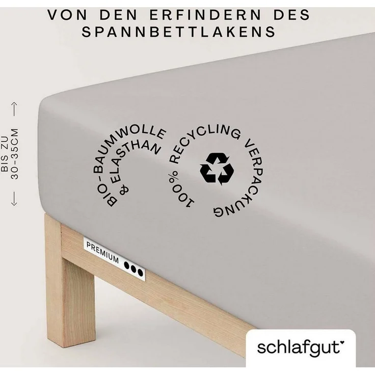 Schlafgut Spannbettlaken Premium, Gummizug: rundum, (1 Stück), Mako-Zwirn-Jersey, Grey Light, S 90x190cm - 100x220cm – Bild 1