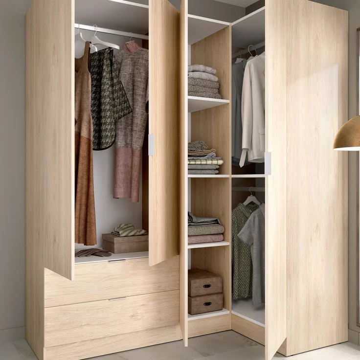 Dmora Großer Kleiderschrank Efesto, Eckschrank für Schlafzimmer, Eckschrank, 174x91h184 cm, Eiche – Bild 5