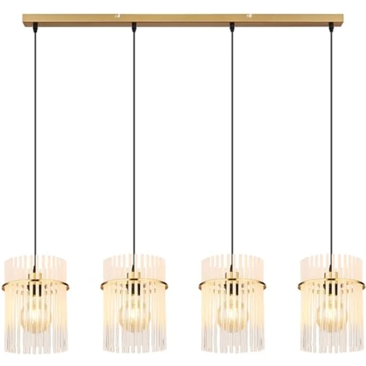 Globo Lighting GORLEY Hängeleuchte, goldfarben matt, 4x E27, elegante Metall-Pendelleuchte mit Glasstäben – Bild 3