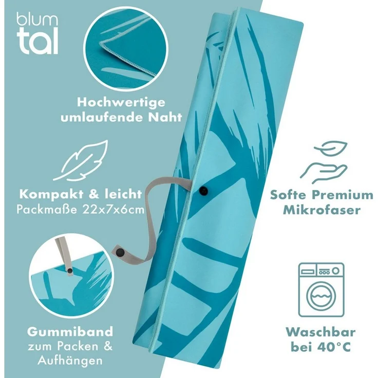 Blumtal Reisehandtuch Strandhandtuch 90x180 cm aus Mikrofaser - kompakt & schnelltrocknend, sandfrei mit Band - Mikrofaser Handtuch groß mit Wellen-Muster – Bild 2