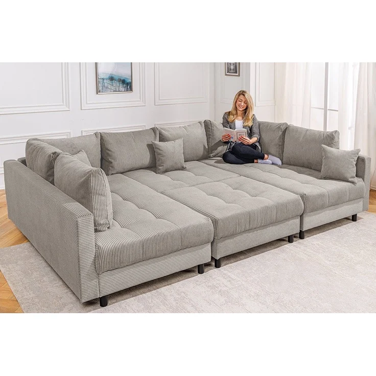 riess-ambiente Wohnlandschaft KENT 305cm greige / schwarz · inkl. Hocker · U-Form · XXL Couch, Einzelartikel 1 Teile, Ecksofa · Wohnzimmer · mit Federkern · Cord-Bezug · Modern Design – Bild 2
