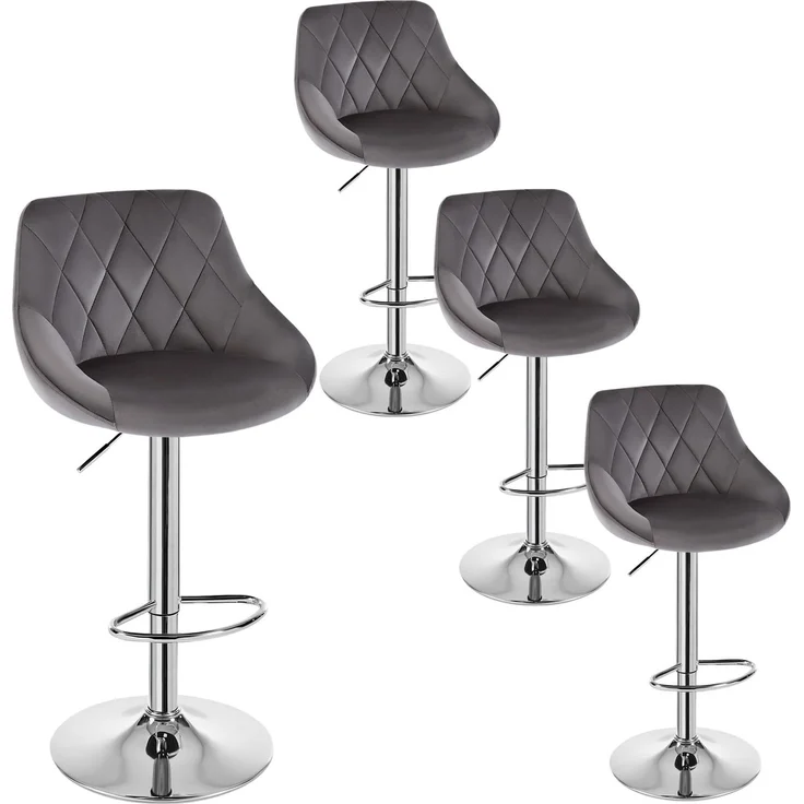 WOLTU Barhocker 4er Set, Barstuhl Höhenverstellbar, Samtsitz, Dunkelgrau | Drehbarer Bar Stool mit Rückenlehne und Fußstütze, rutschfeste Metallfüße, für Küche und Hausbar, Dunkelgrau+Silber